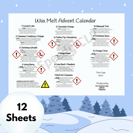 12 Door Wax Melt Advent Calendar CLP labels (12 sheets)