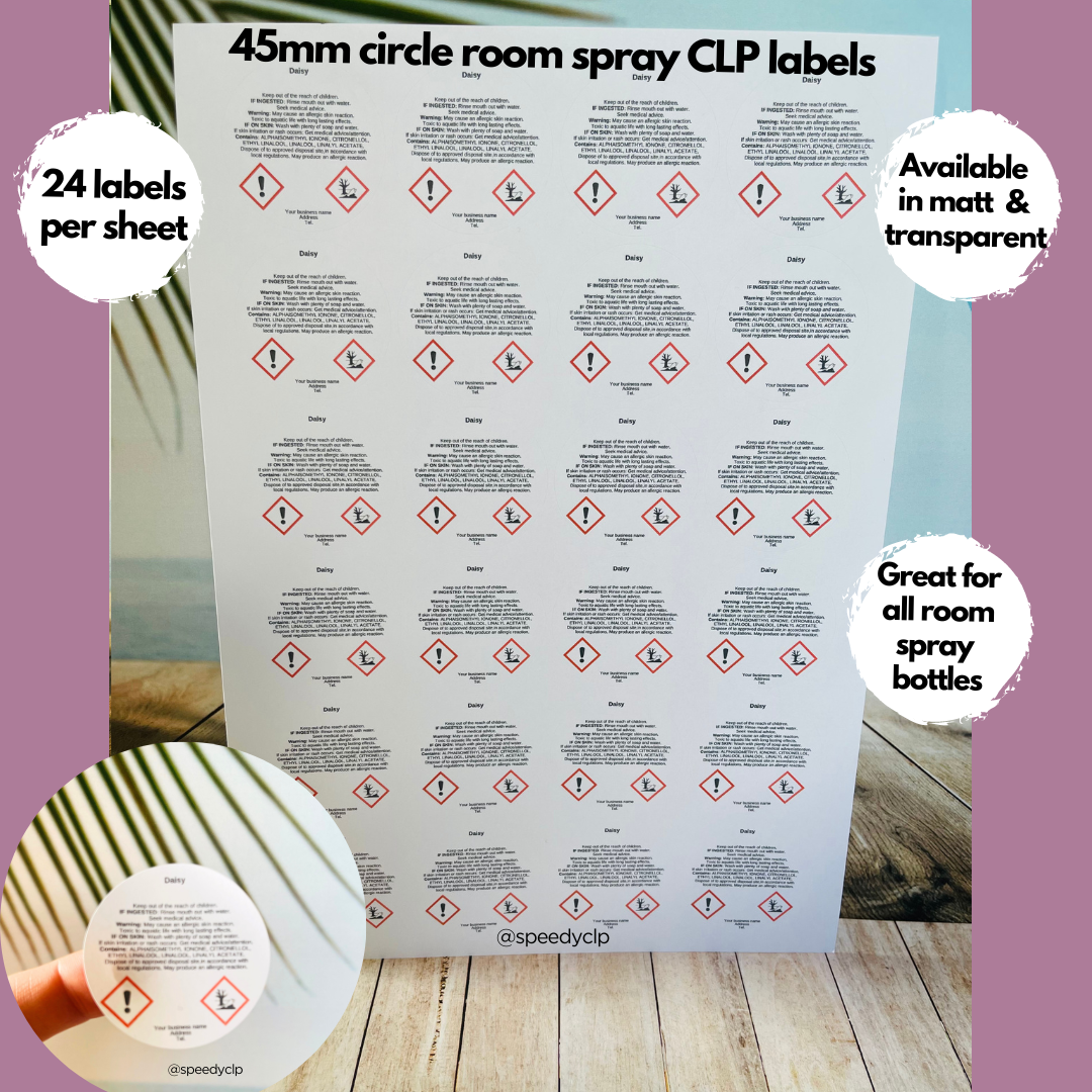 Room Spray CLP labels - Non Hazardous base – Speedy CLP Ltd