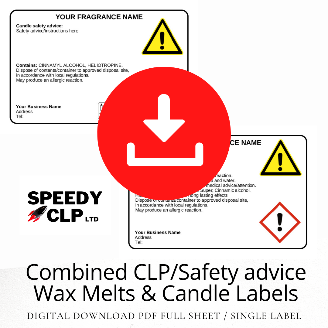 Wax Melt or candle combined CLP & safety advice label - Digital Download